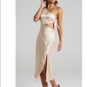 Showpo One Should Champagne Satin Dress US 4